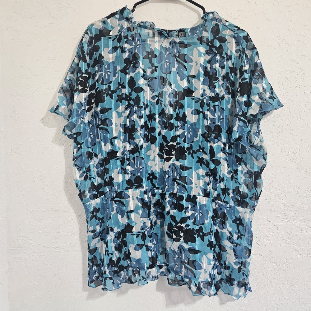 Vtg Notations Open Front Tie blouse Size 2x Floral Sheer Layering Ruffles Office - Picture 2 of 7